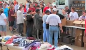 clothing distribution people in line