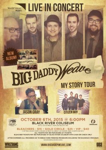 benefit concert poster Big Daddy Weave, Jason Gray, Citizen Way, Poplar Bluff Oct 6
